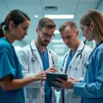 Команда российских специалистов HealthTech стартапа работает с цифровыми медицинскими технологиями в современной лаборатории