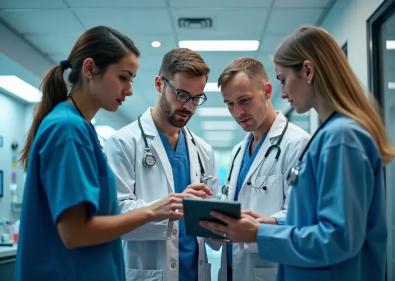 Команда российских специалистов HealthTech стартапа работает с цифровыми медицинскими технологиями в современной лаборатории