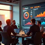 Команда B2B-стартапа в российском офисе обсуждает стратегии роста и цифровой маркетинг