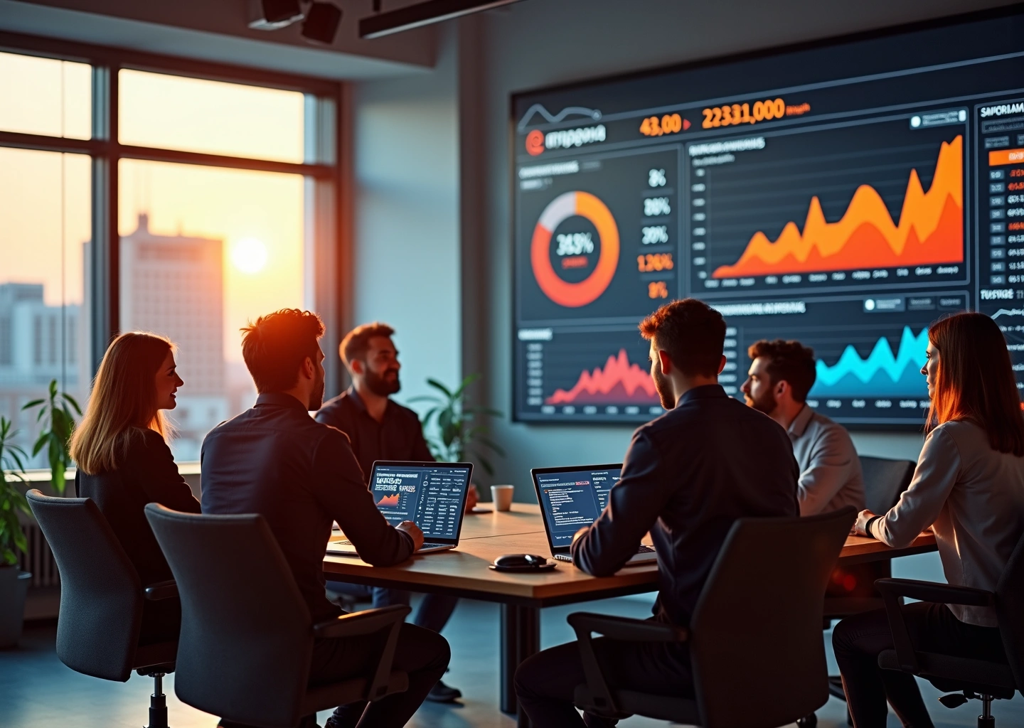 Команда B2B-стартапа в российском офисе обсуждает стратегии роста и цифровой маркетинг