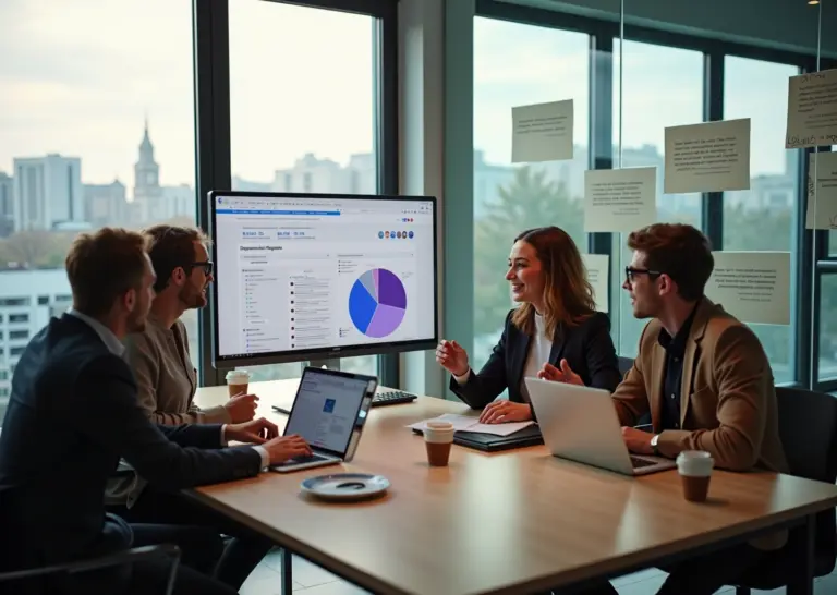 Команда российского стартапа анализирует обратную связь пользователей на мониторах с графиками NPS, картой кликов и заметками